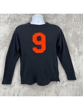 Ebbets Field Distressed Black Retro Felt 9 Football Sweater USA Made
